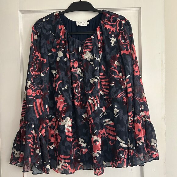 Tanya Taylor Navy Blue Floral Top/Blouse 2X - Picture 1 of 7